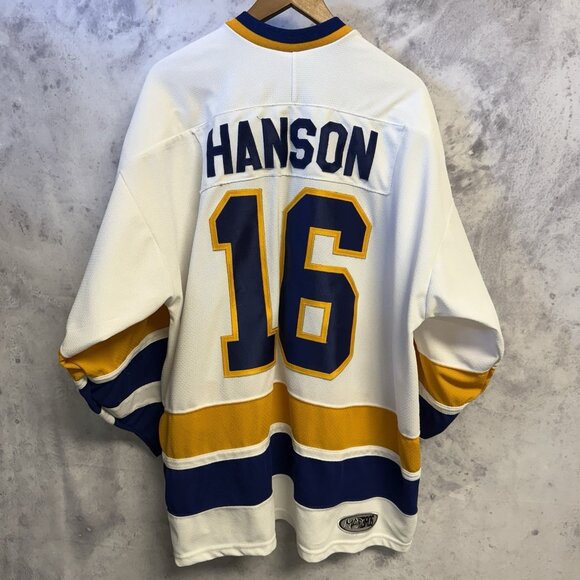Charlestown Chiefs Hockey Jersey Mens XXL 28.5x32 White Madbros Hanson #16 - Picture 2 of 10